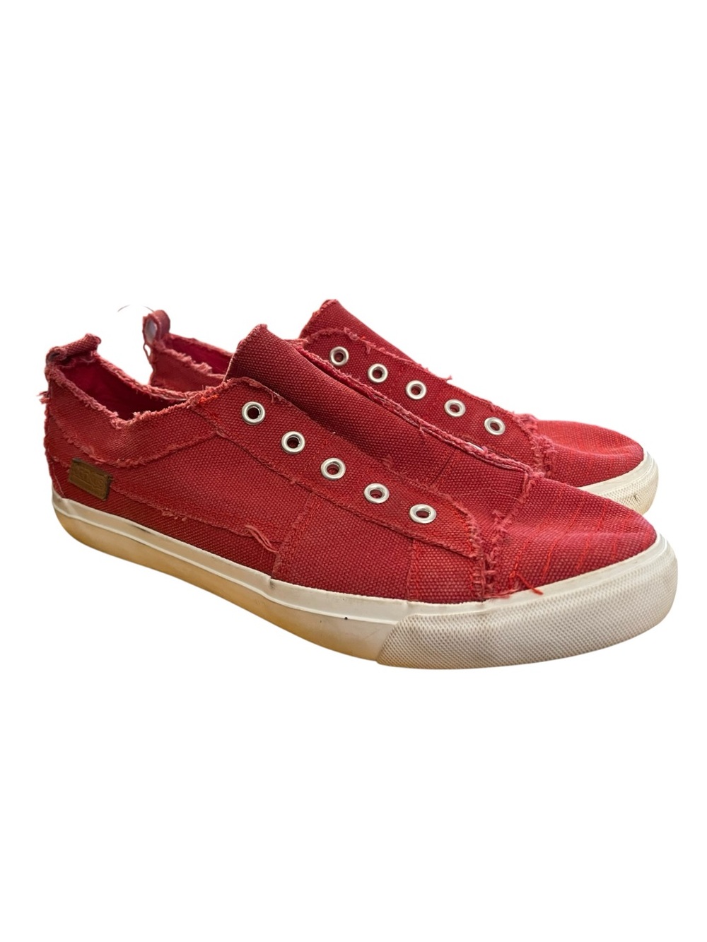 CORKYS Babalu Frayed Canvas Slip-On Sneakers in Red size 10